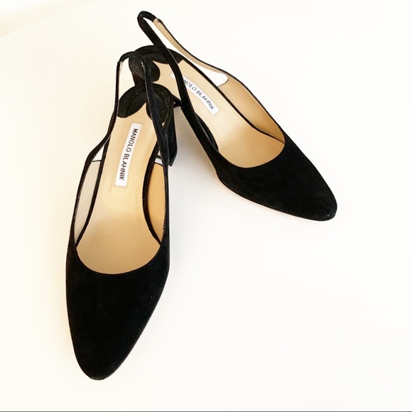 Manolo Blahnik Allurasa Suede Block Heel Singback 50mm - Picture 3 of 12